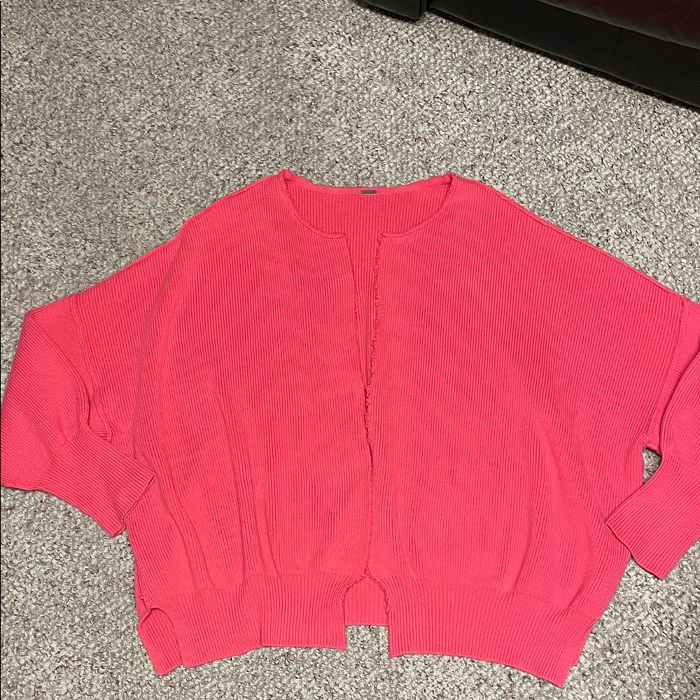 Free people oversized open cardigan with slit sides and frayed hem